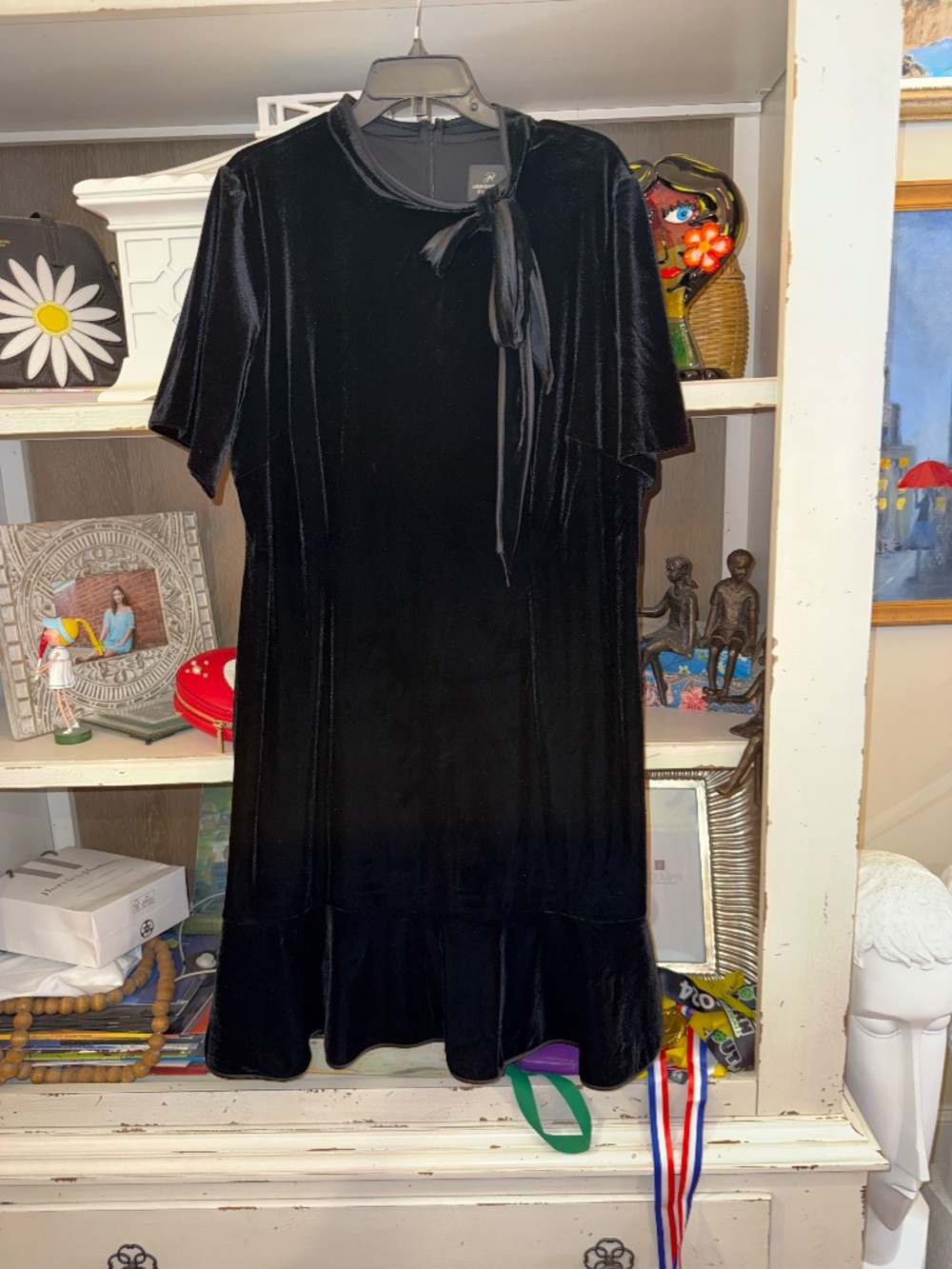 Adrianna Papell sz 18 W stretch velvet dress tie neck detail - Picture 4 of 7